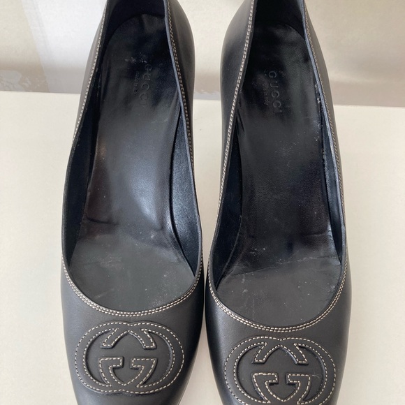 VINTAGE GUCCI FLAWLESS PRE-LOVED BLACK LEATHER GUCCI SIZE 10B HEEL HGT 3 INCHES - Picture 2 of 8